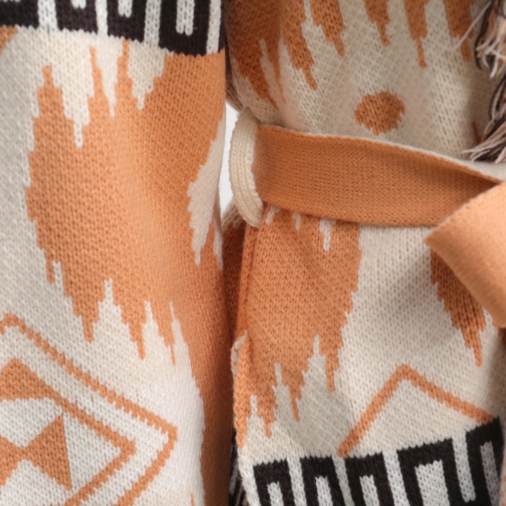 SOLD OUT Aztec Tribal Cowichan Fringe Cardigan Sweater Wrap - Picture 7 of 8